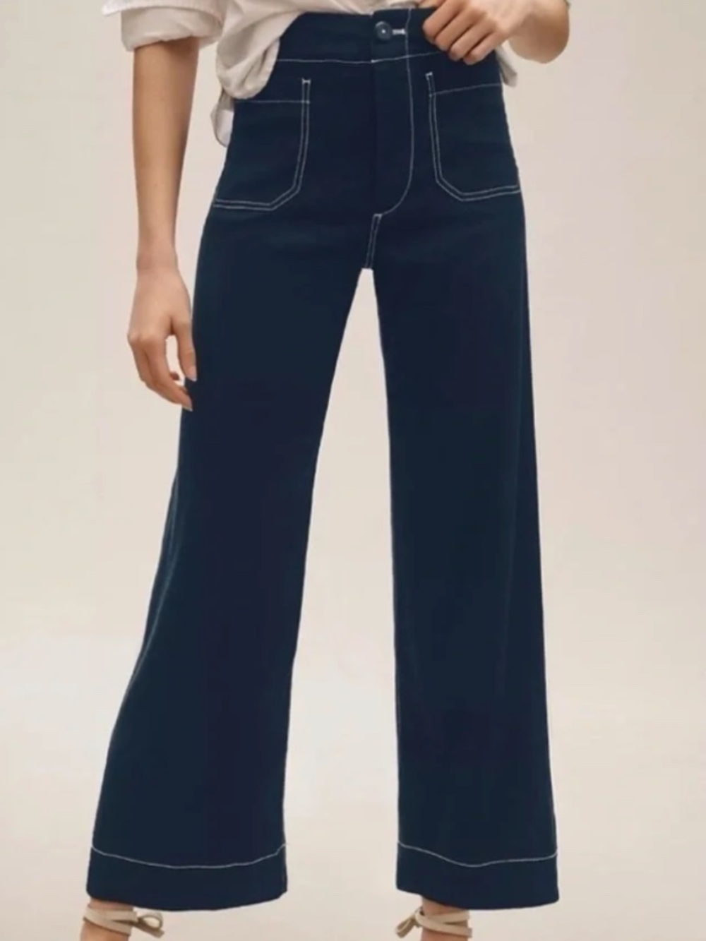 Maeve Colette Navy Pant with White Stitching / ANTROPOLOGIE - Cropped
